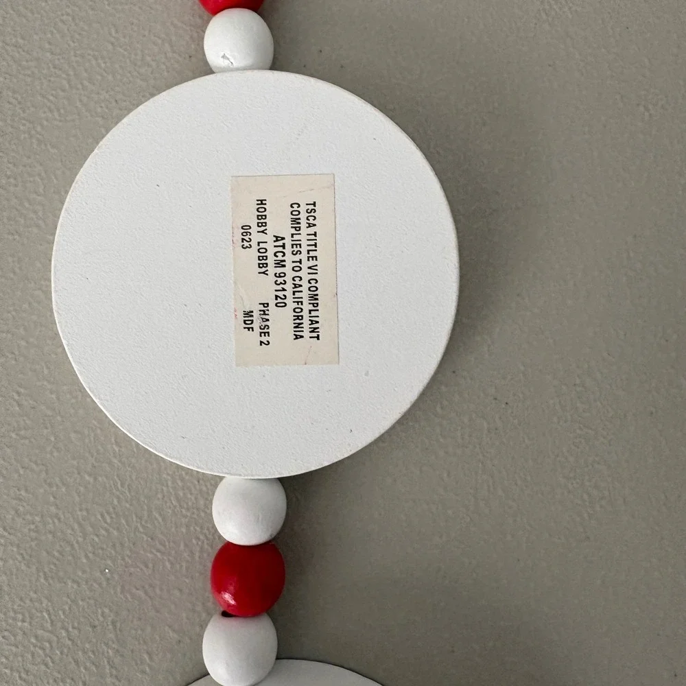 Hobby Lobby Peppermint Candy Wooden Bead Garland Red White Christmas Decor 24in